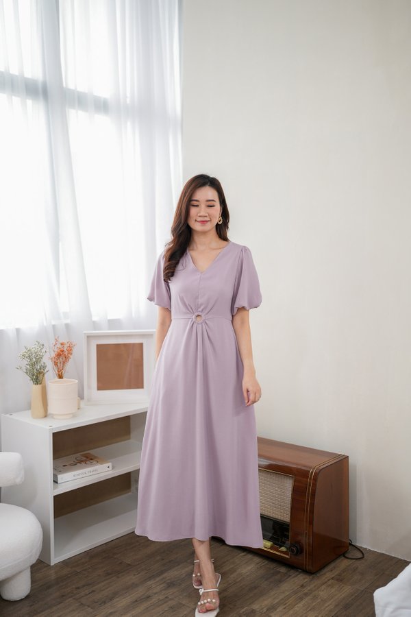 Jemma Sleeve Loop Cut Out Dress In Lavender