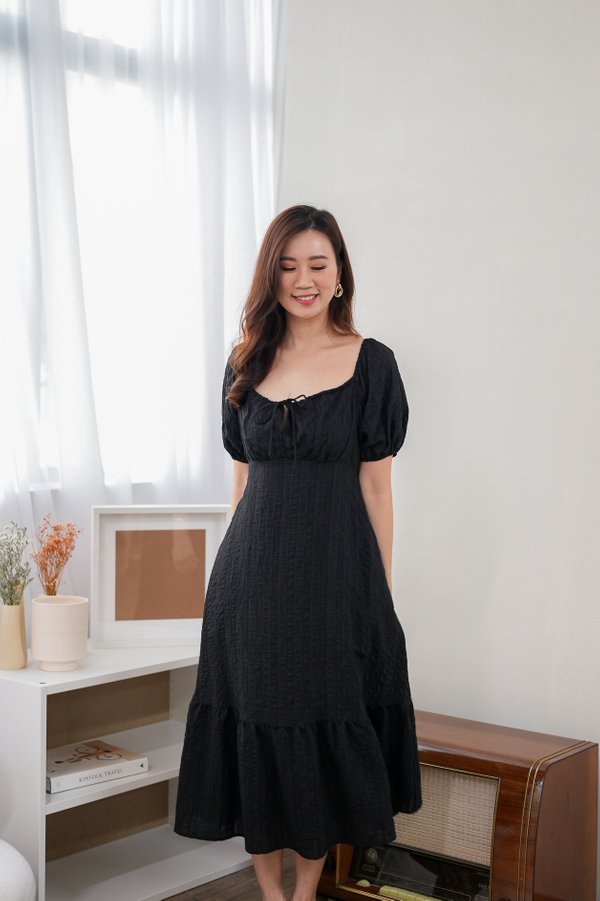 Zanessa Textured Embroidery Midi Dress In Black