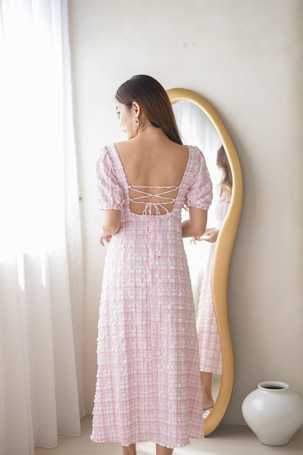 Annabel Padded Tie Back Dress In Pink