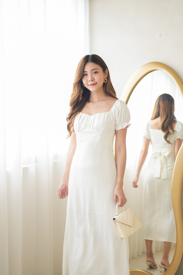 Caroline Sash Midi Dress In White