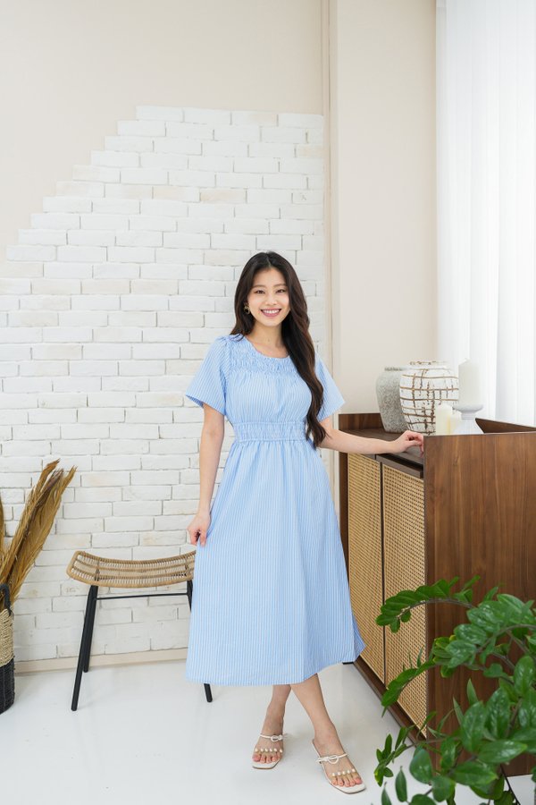 Jasmine Stripe Sleeve Dress In Sky Blue