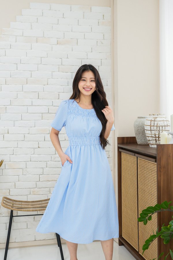 Jasmine Stripe Sleeve Dress In Sky Blue