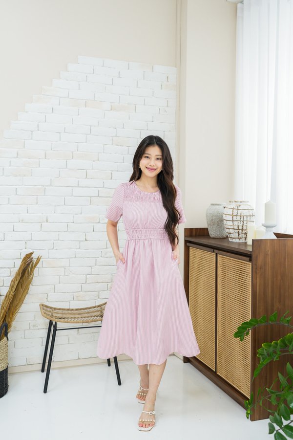 Jasmine Stripe Sleeve Dress In Pink