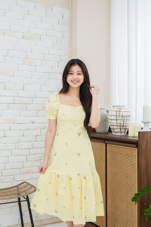 Beatrice Embroidery Sleeve Dress In Sunshine Yellow