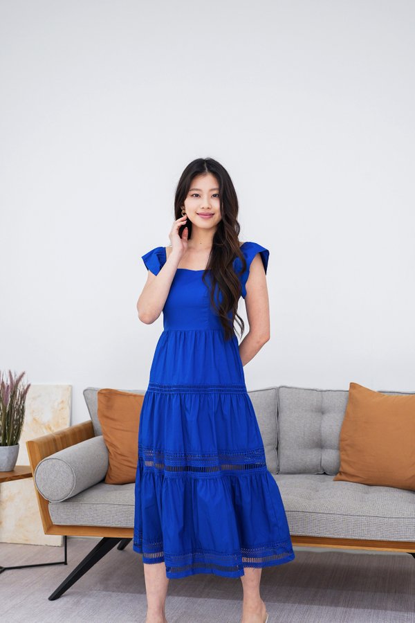 Laura Crochet Tier Dress In Cobalt Blue