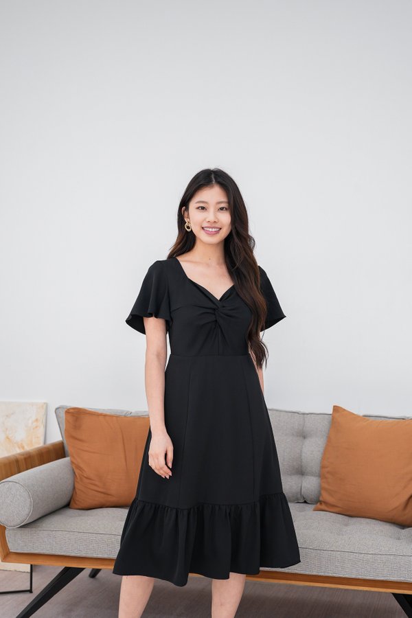  Jenny Flutter Sleeve Dress In Black