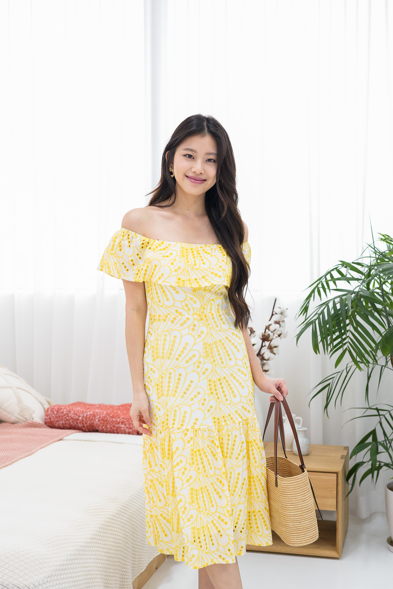 Mika Off Shoulder Midi Dress In Sunshine Yellow | Wardrobe of Joy