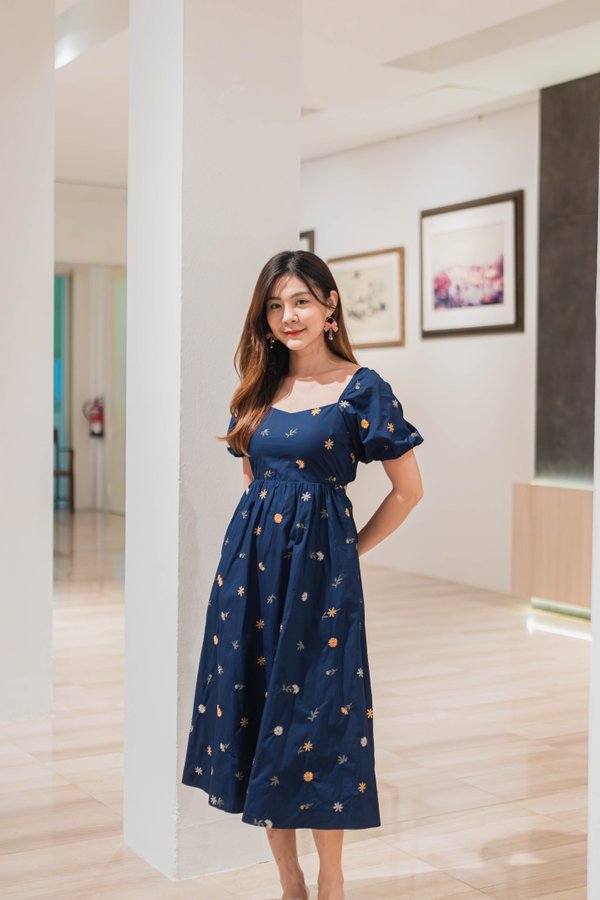 Pauline Embroidery Dress In Navy