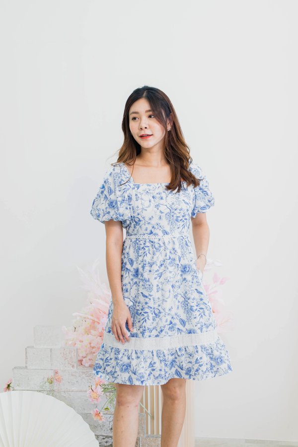 Celina Prints Sleeve Dress In Blue