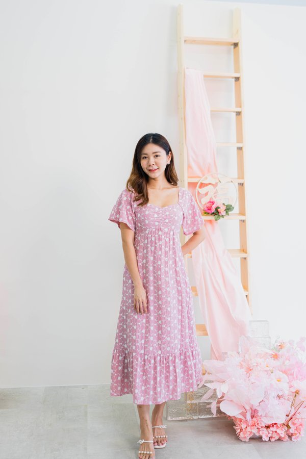 Yvette Premium Embroidery Dress In Pink