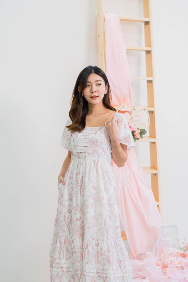 Shanice Prints Flutter Sleeve Dress In Pink