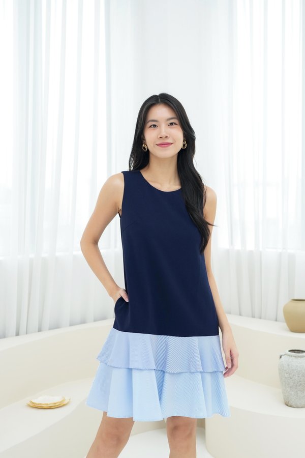 Mabel Tier Shift Dress In Blue