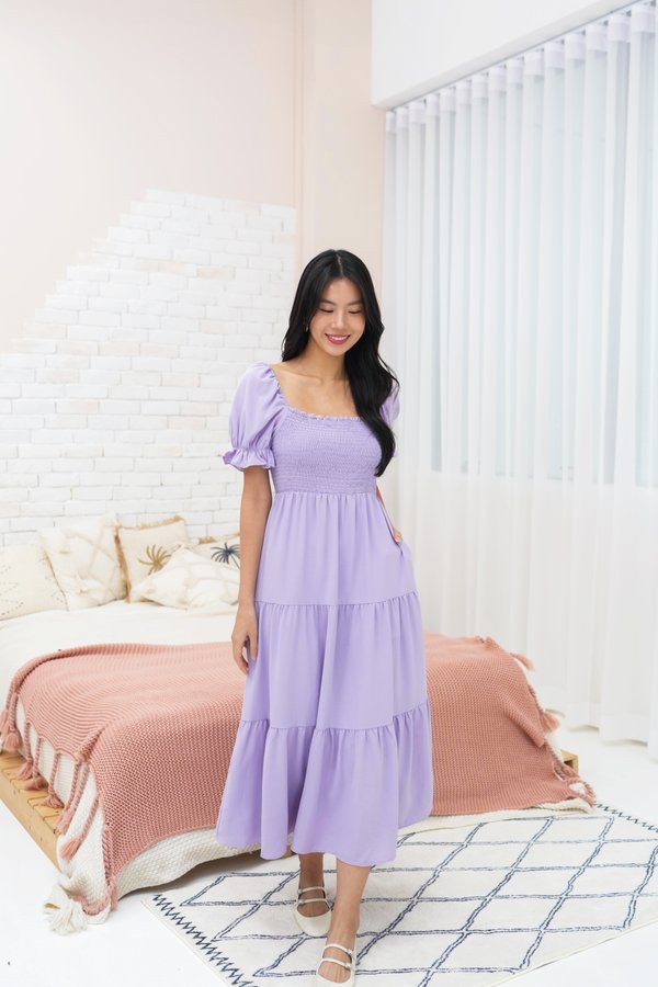 Shayna Tier Smocked Dress In Lavender