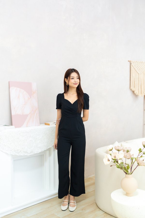 Zenda V Neckline Jumpsuit In Black