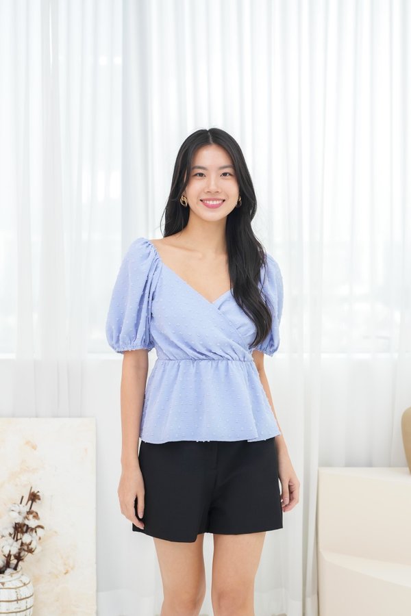 Reina Swiss Dot Peplum Top In Blue