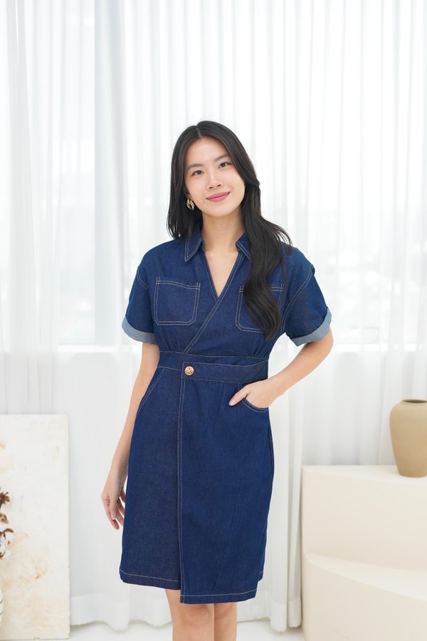 Gladys Denim Shirt Dress In Dark Wash