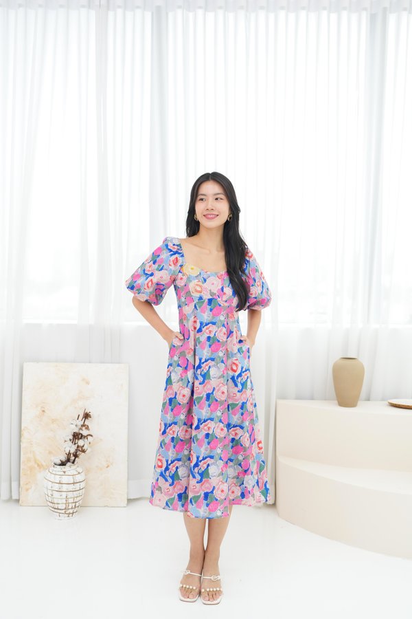 Miya Watercolour Floral Dress In Pink/Blue