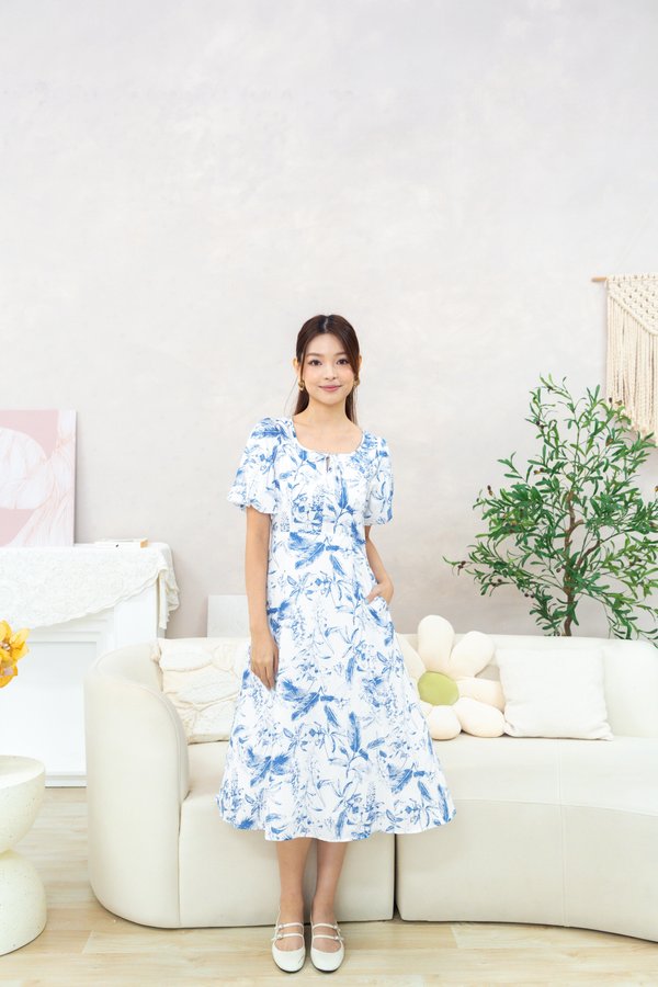 Cassia Midi Dress In Blue Porcelain