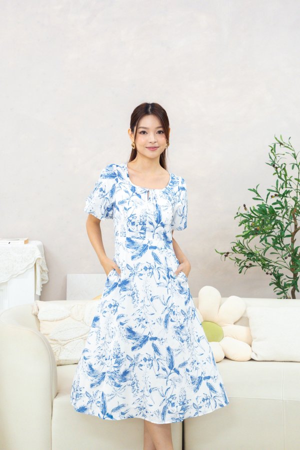 Cassia Midi Dress In Blue Porcelain