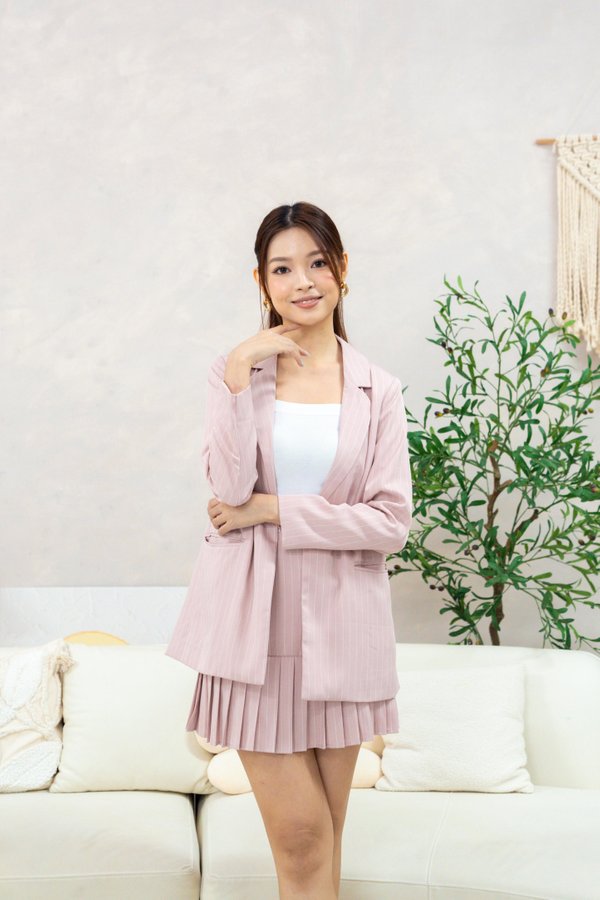 Luna Strips Blazer In Dusty Pink