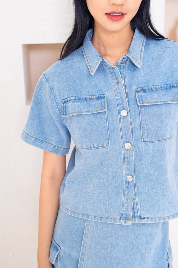 Wendy Denim Cargo Top In Light Wash