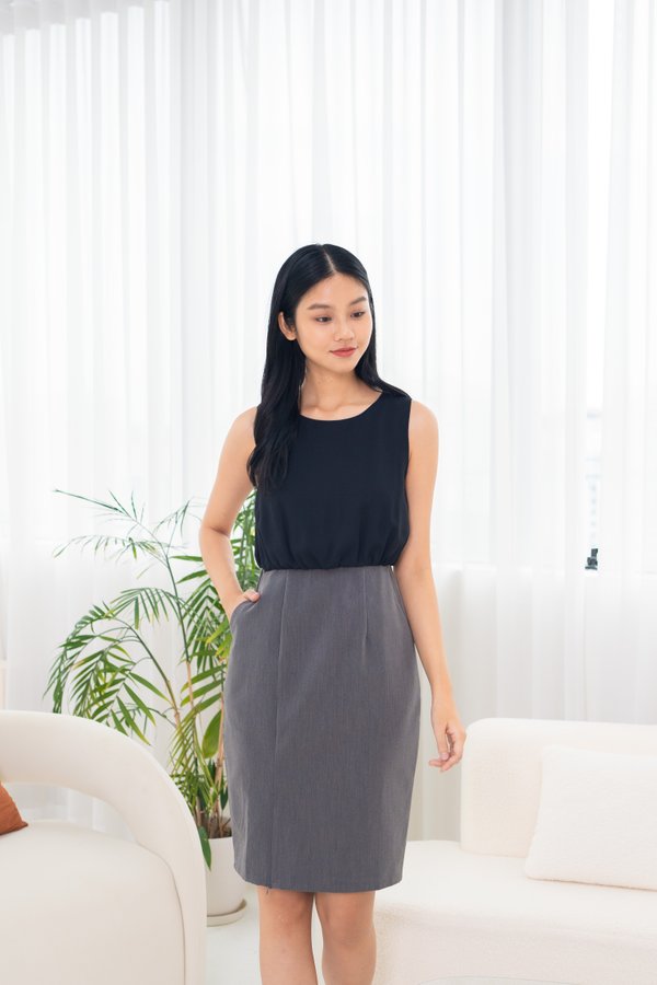 Elowen Colourblock Dress In Black/Grey