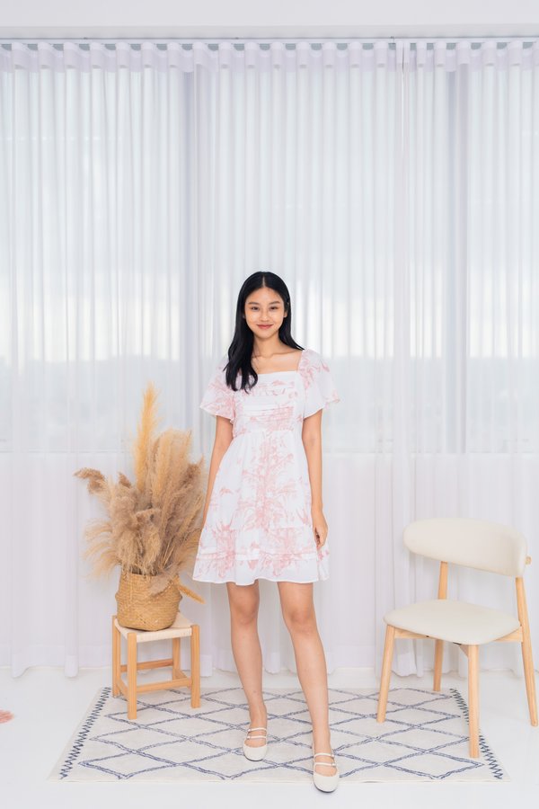 Marilyn Flutter Sleeve Dress In Pink Porcelain