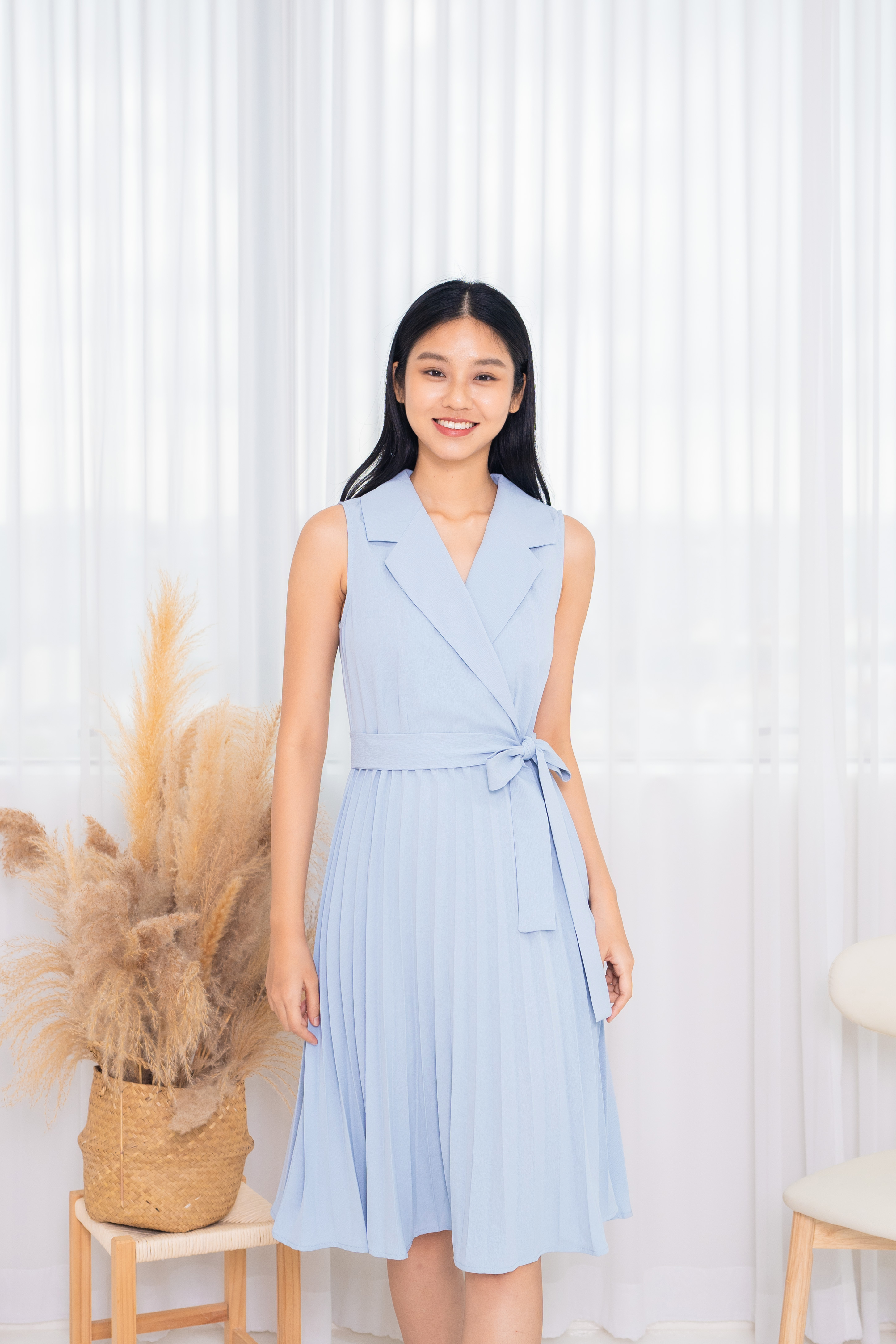 Cleo Pleated Midi Dress In Blue | Wardrobe of Joy