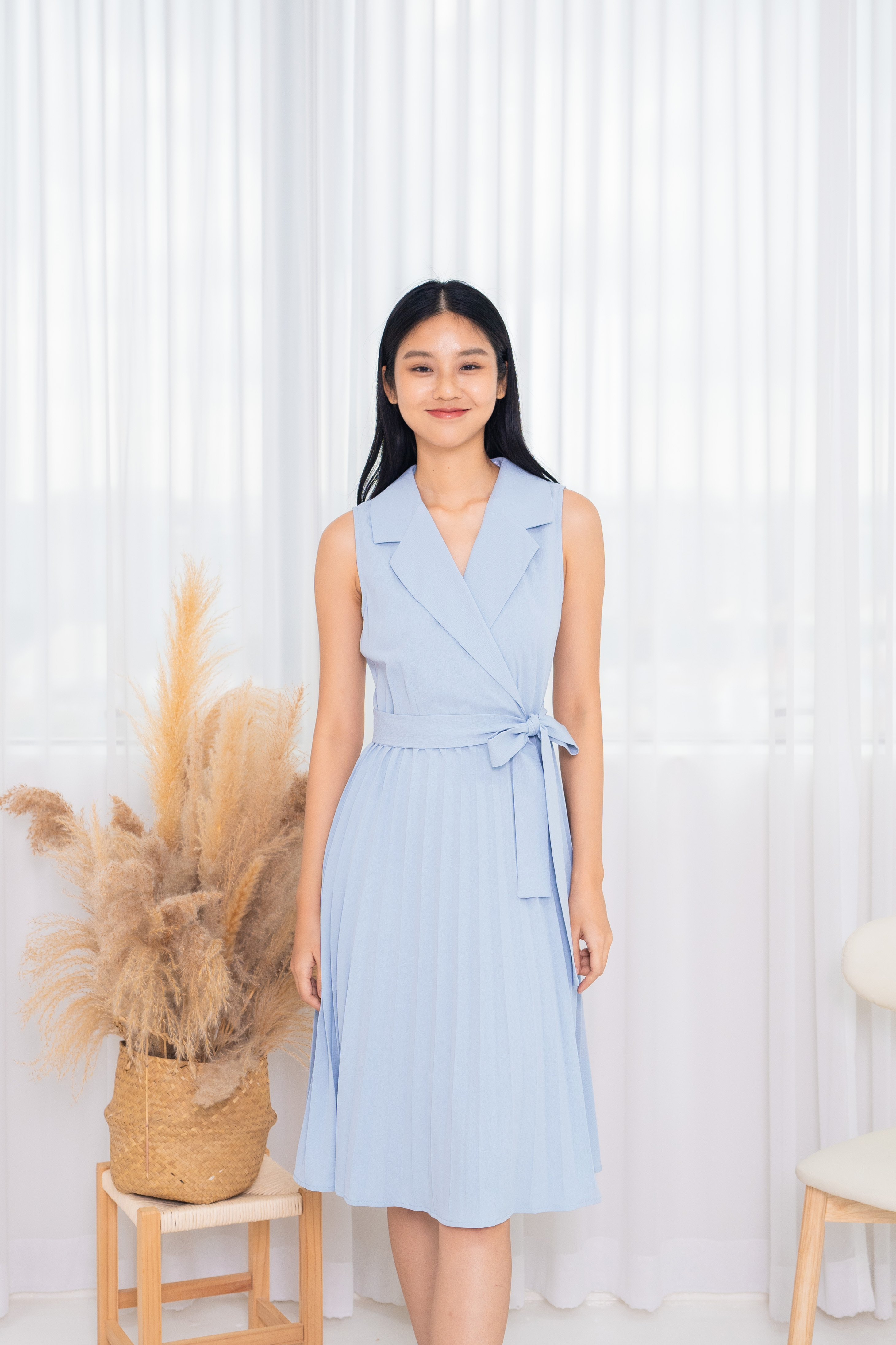 Cleo Pleated Midi Dress In Blue | Wardrobe of Joy