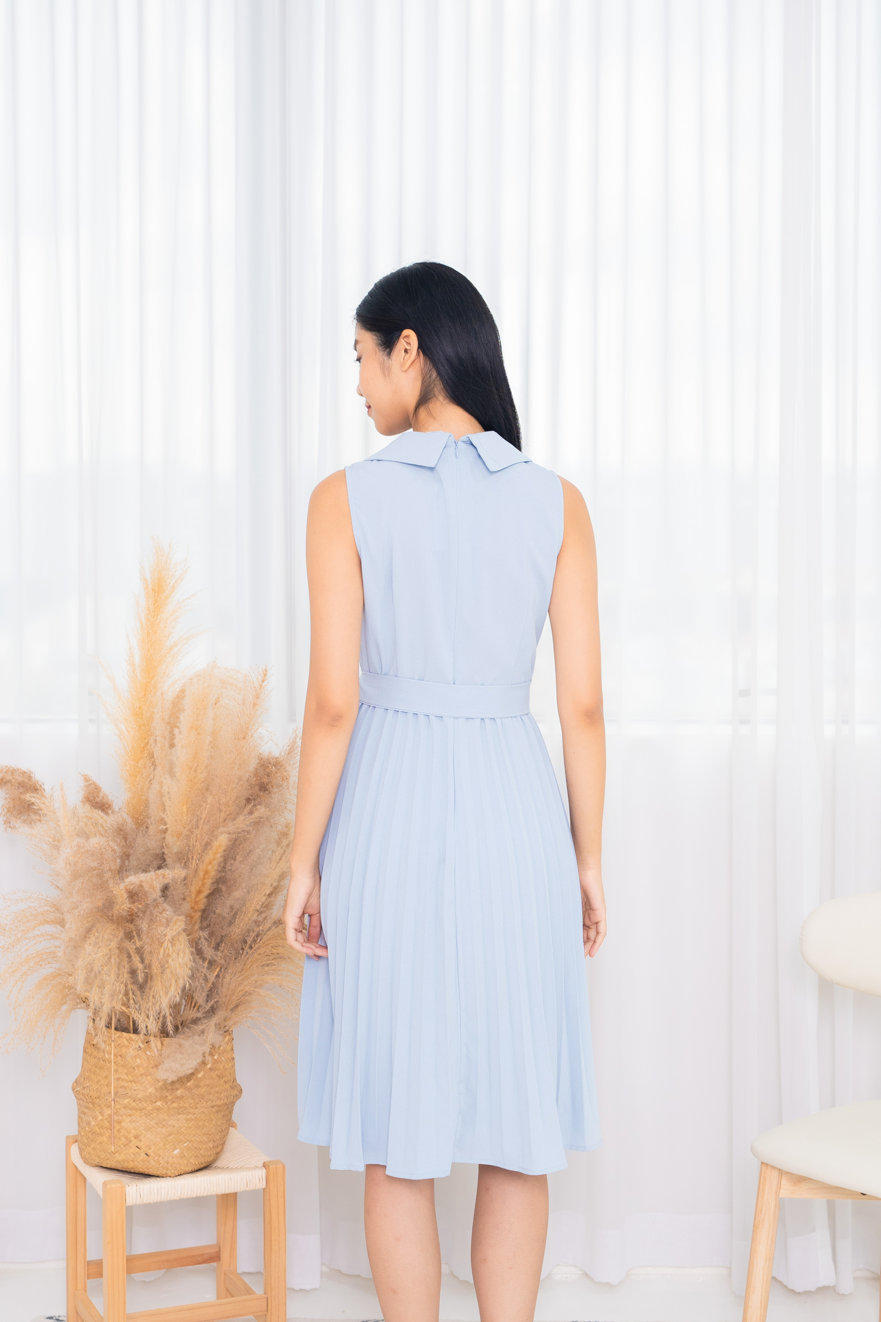 Cleo Pleated Midi Dress In Blue | Wardrobe of Joy