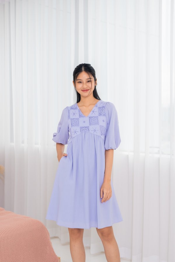 Zaelyn Grid Embroidery Dress In Periwinkle Blue