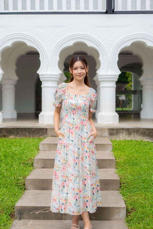 Belinda Floral Smocked Dress In Pastel