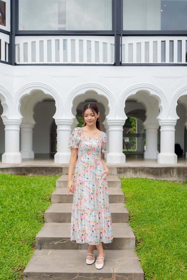 Belinda Floral Smocked Dress In Pastel