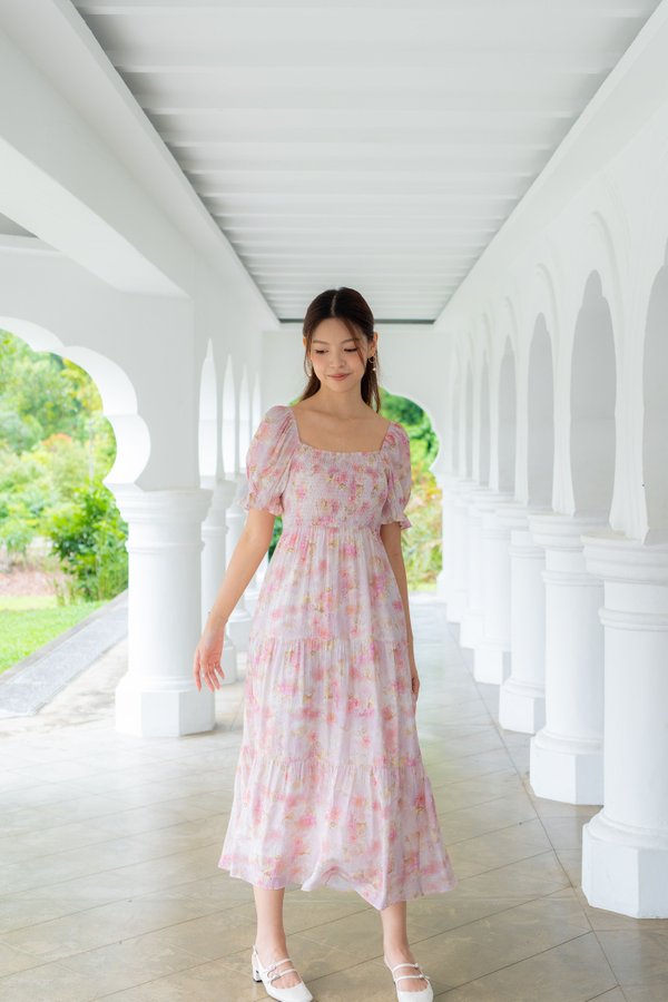 Belinda Floral Smocked Dress In Pink