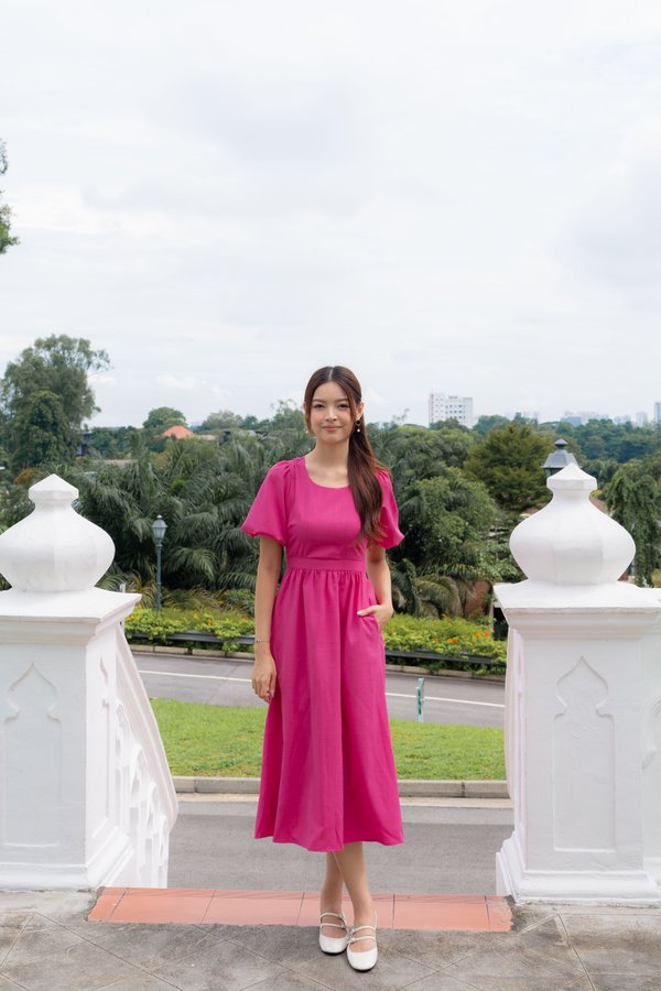 Debra Cut Out Tie Back Dress In Hot Pink