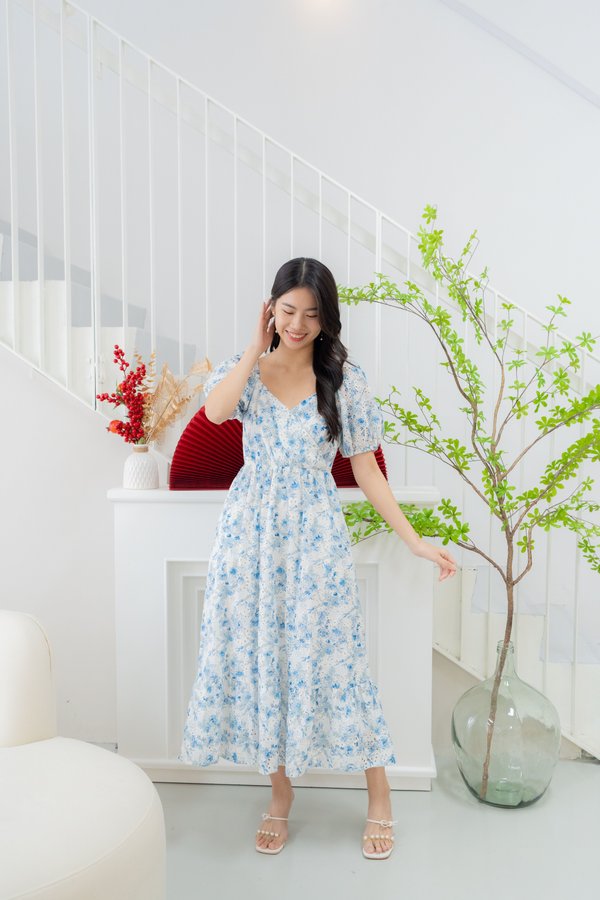 Geralene Porcelain Eyelet Dress In Blue