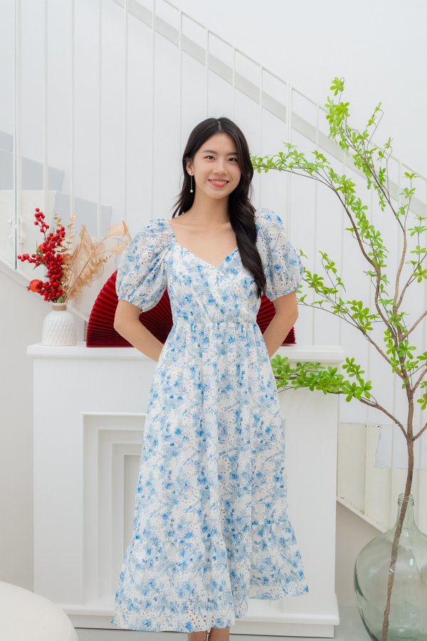 Geralene Porcelain Eyelet Dress In Blue