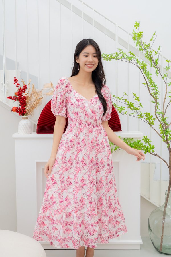 Geralene Porcelain Eyelet Dress In Pink