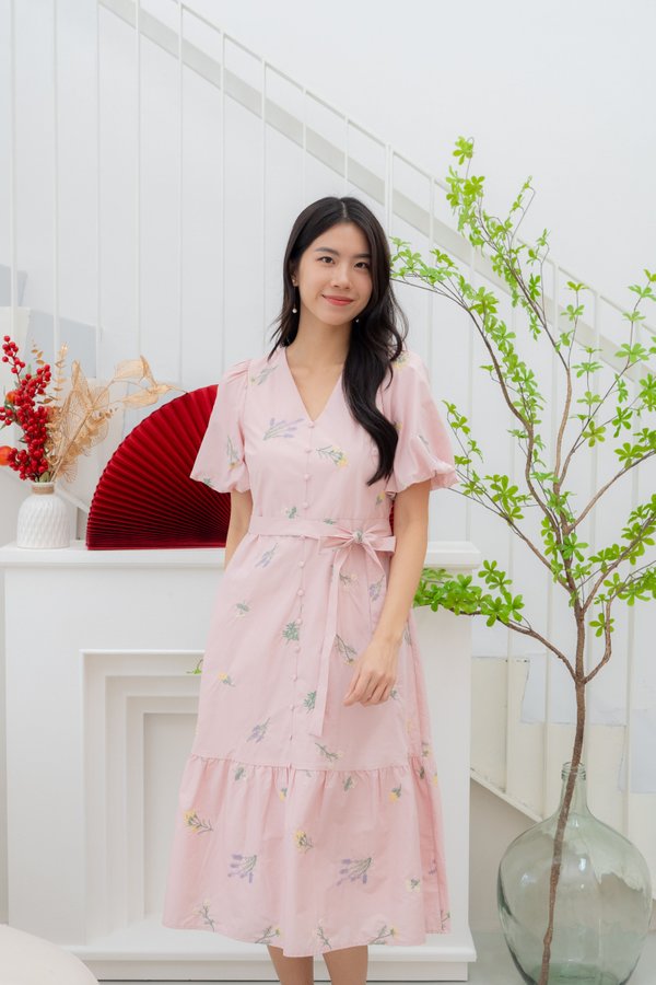 Jolynn Embroidery Midi Dress In Pink