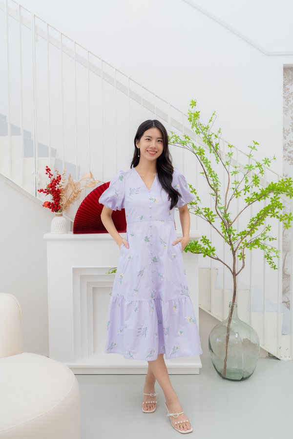 Jolynn Embroidery Midi Dress In Lavender