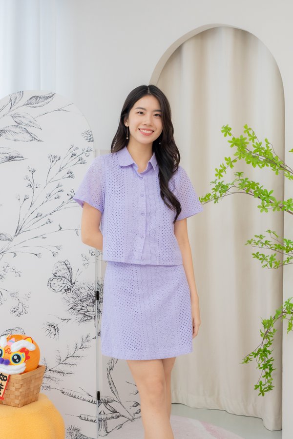 Leraine Eyelet Collar Top In Lavender