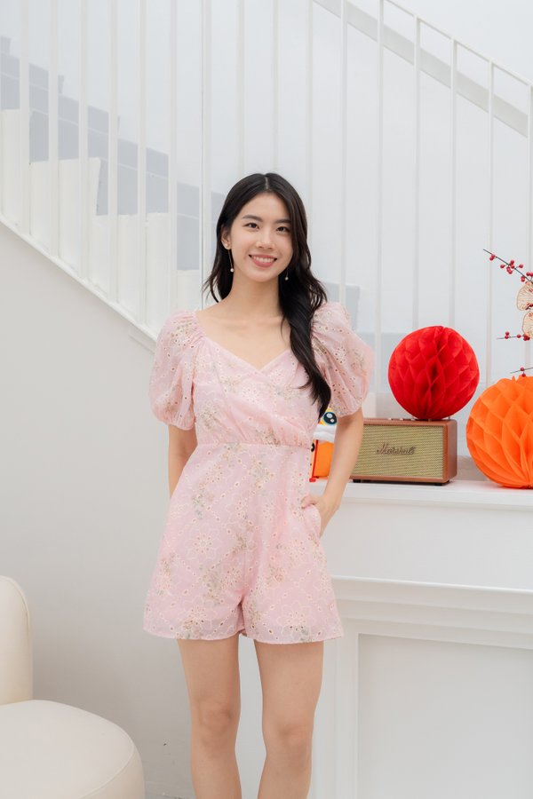 Felix Eyelet Romper In Pink