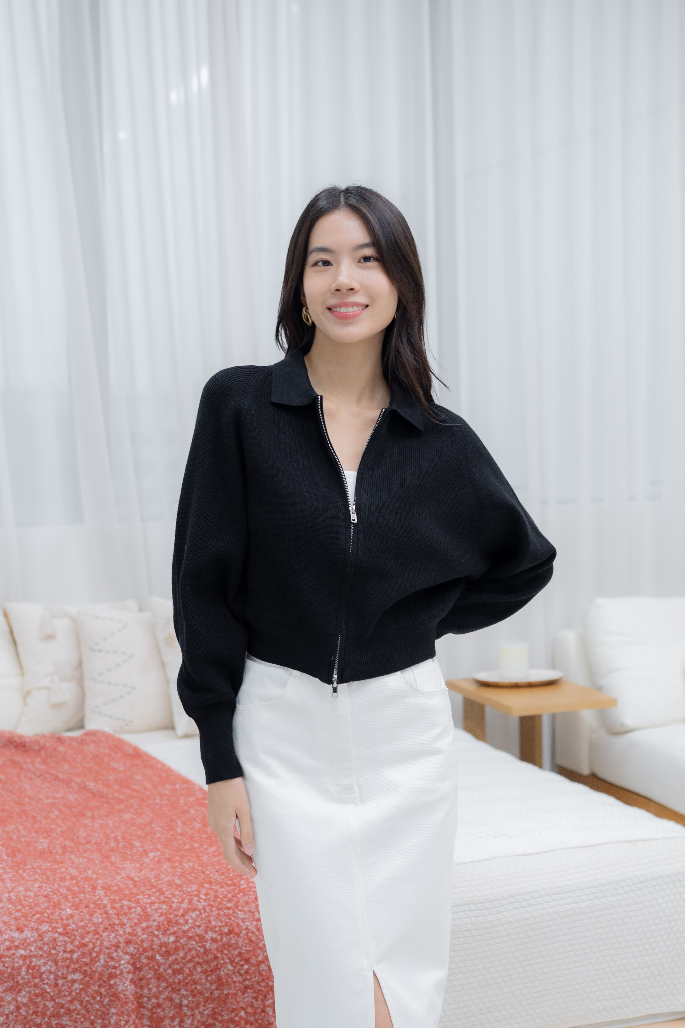 Black Double Zip Cardi Top