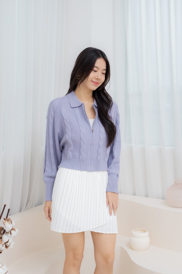 Deborah Cable Knit Cardigan In Purple