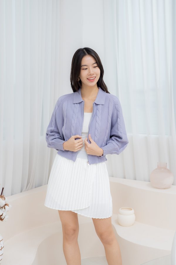 Deborah Cable Knit Cardigan In Purple