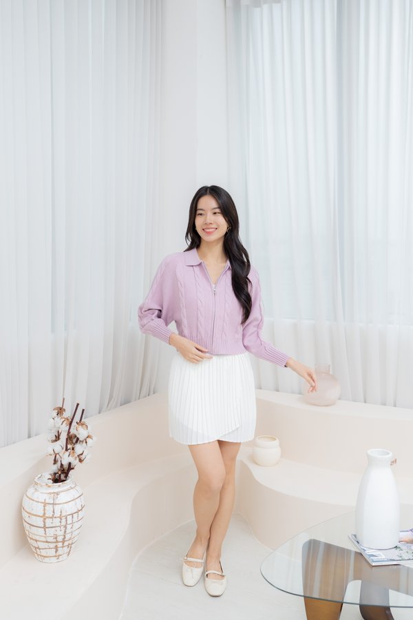 Deborah Cable Knit Cardigan In Pink