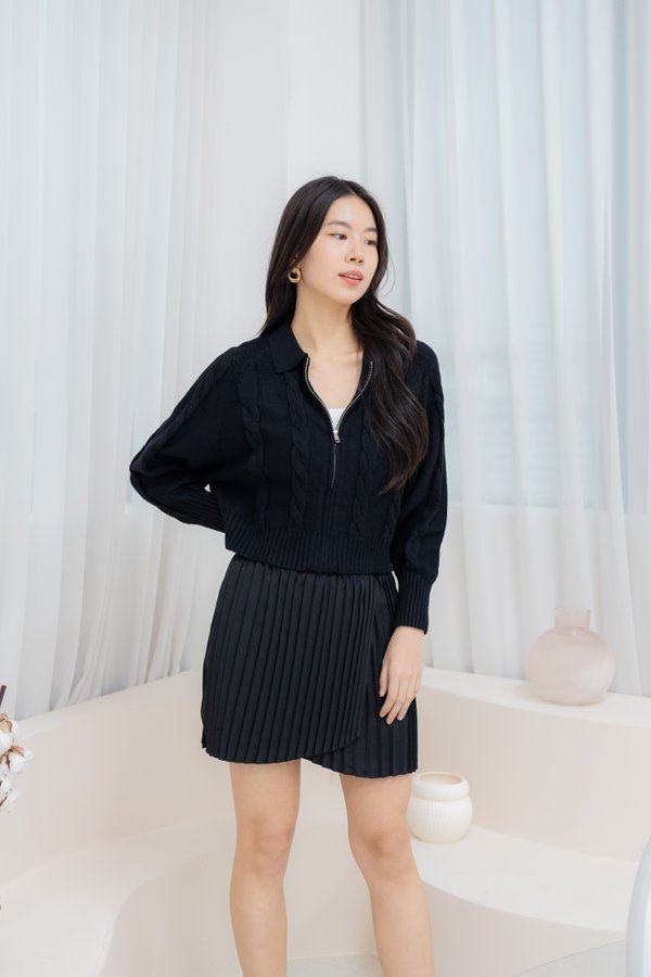 Deborah Cable Knit Cardigan In Black