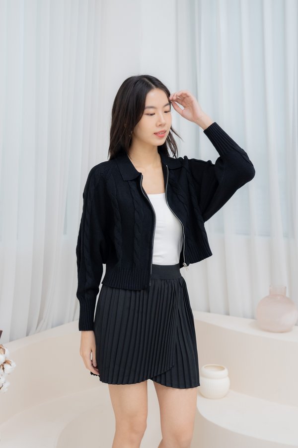 Deborah Cable Knit Cardigan In Black