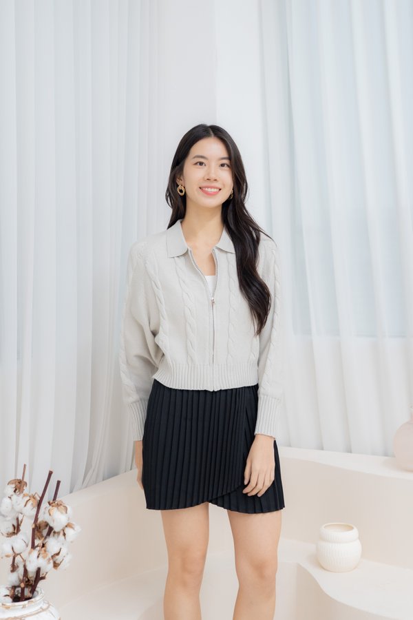 Deborah Cable Knit Cardigan In Grey