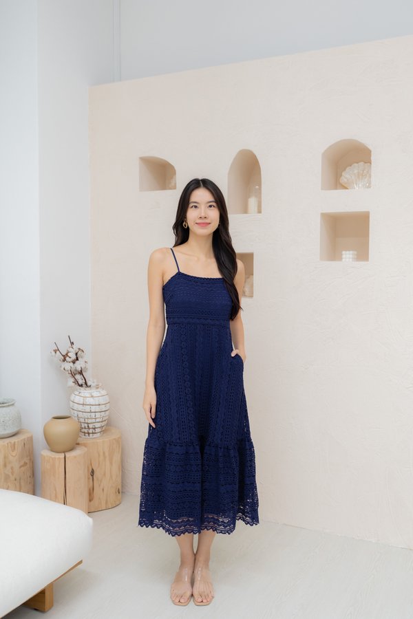 *PREMIUM* Rosalie Crochet Straps Dress In Navy